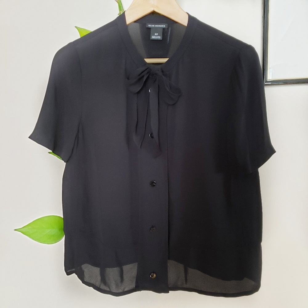 Club Monaco Black Bow Tie front Blouse size SP